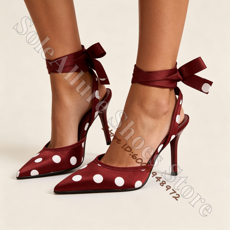 Wide Fit Heels - Satin White Polka Dot Pointed Slingback