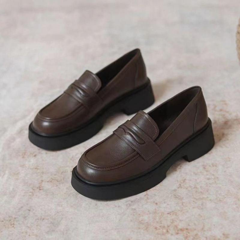 Women'S Shoes Loafers Black - Women Black/Reddish Brown Platform Loafers Round