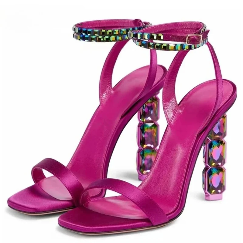 Wide Fit Heels - Aneikeh Sexy Sparkly Stacked Crystal Heel