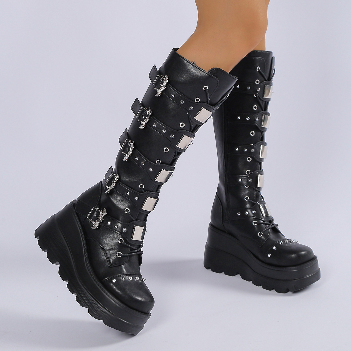 Wedge Heeled Sneaker - New Ladies Goth Platform Boots Fashion