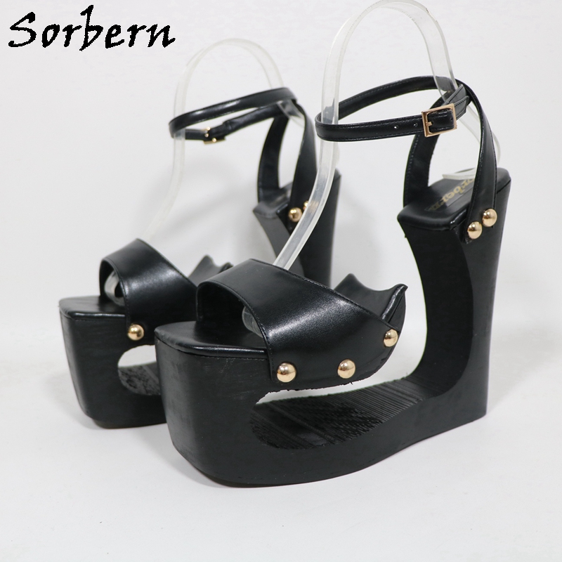 Metallic Heel Sandal - Sorbern Black Hollow Out Wedge Women