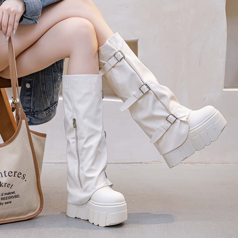 14cm Heel Knee High Boots Plat - Wedge Heeled Sneaker ulasan dan harga