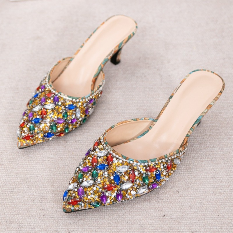 Luxury Rhinestone Kitten Heel  - Metallic Heel Sandal ulasan dan harga