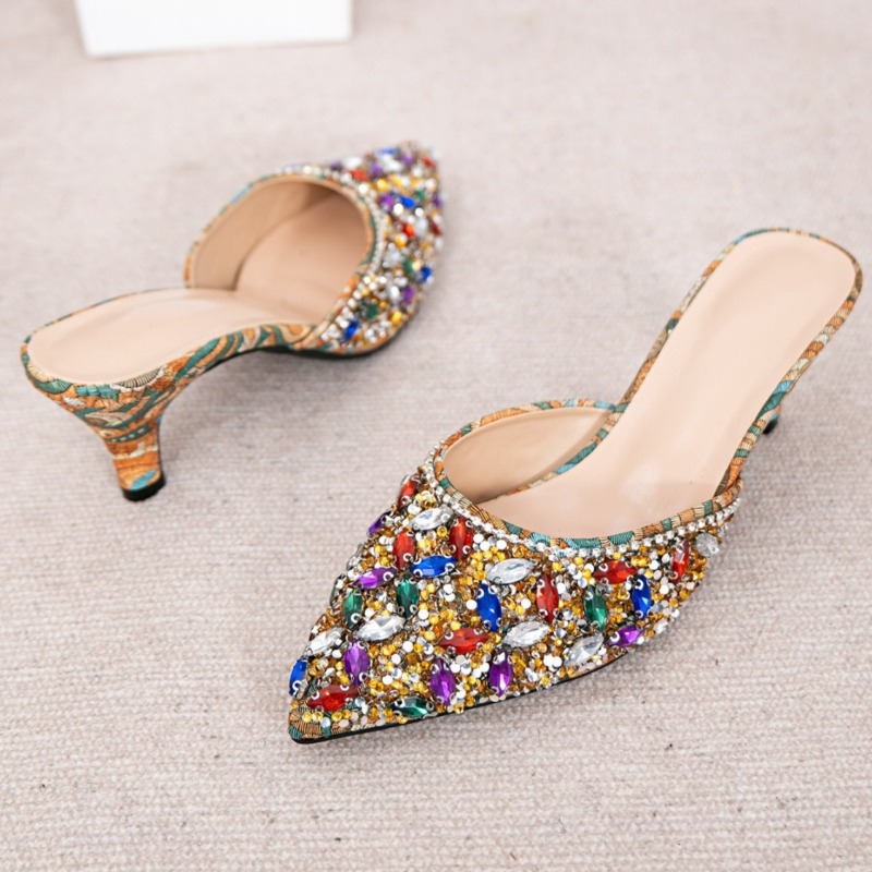 Luxury Rhinestone Kitten Heel  - Metallic Heel Sandal ulasan dan harga