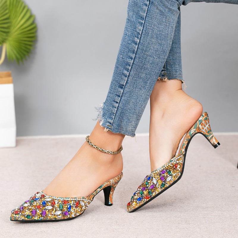 Luxury Rhinestone Kitten Heel  - Metallic Heel Sandal ulasan dan harga