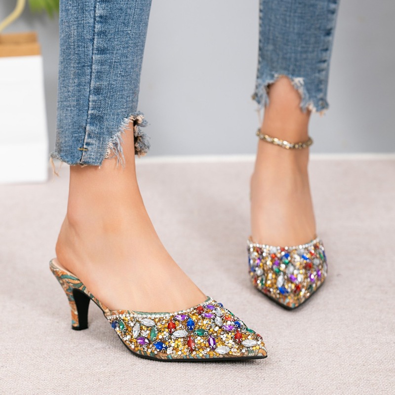 Luxury Rhinestone Kitten Heel  - Metallic Heel Sandal ulasan dan harga