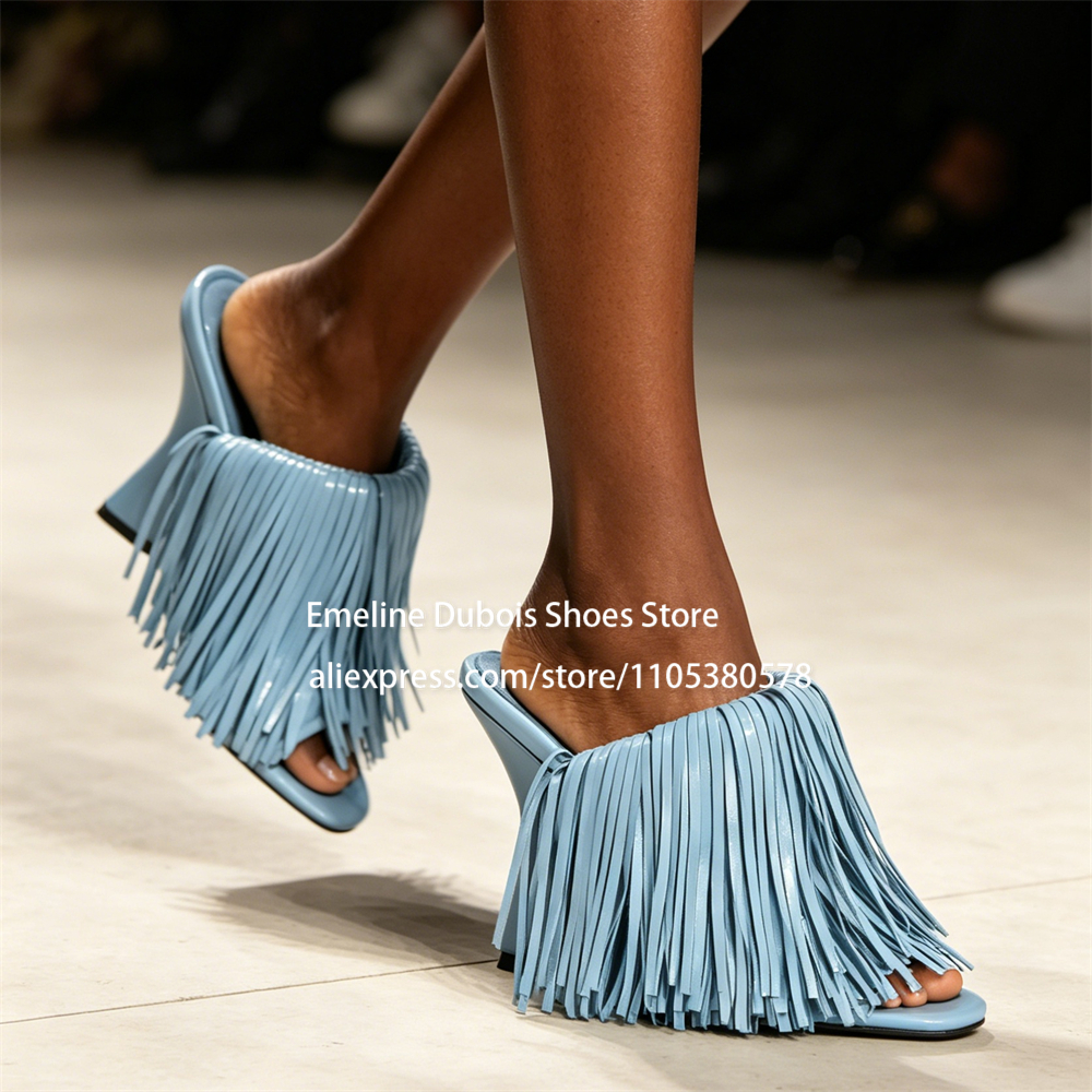 Blue Patent Leather Fringe Wed - Wedge Heeled Sneaker ulasan dan harga