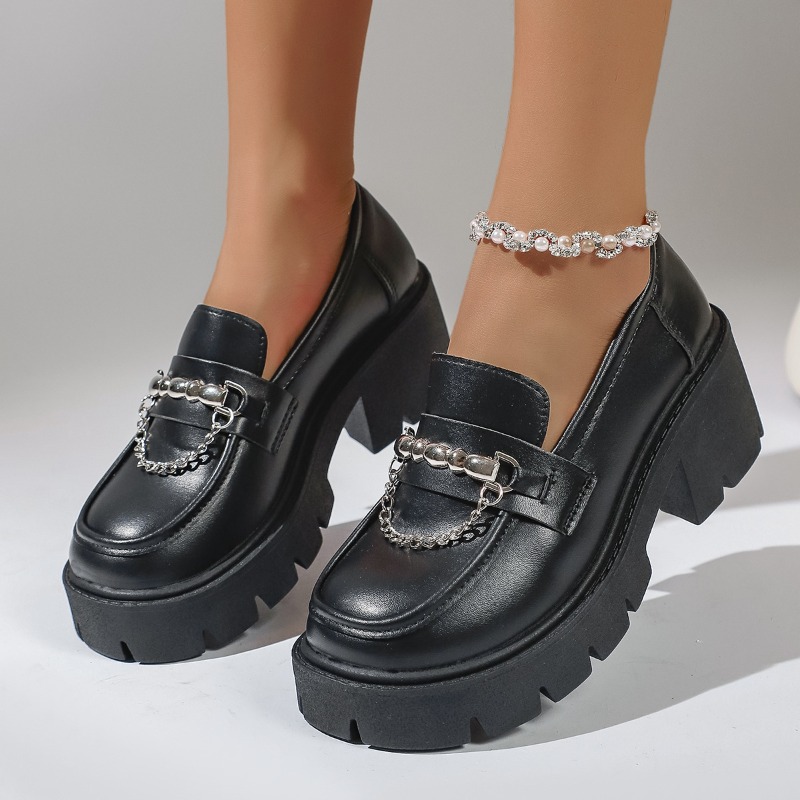 2026 Fashion Metal Chain Platf - Women'S Shoes Loafers Black ulasan dan harga