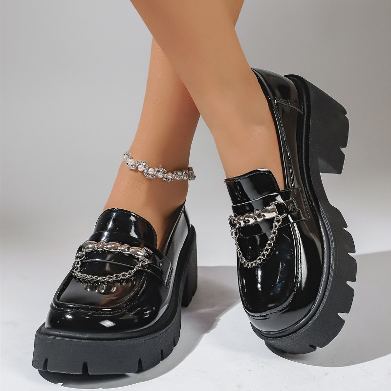 2026 Fashion Metal Chain Platf - Women'S Shoes Loafers Black ulasan dan harga