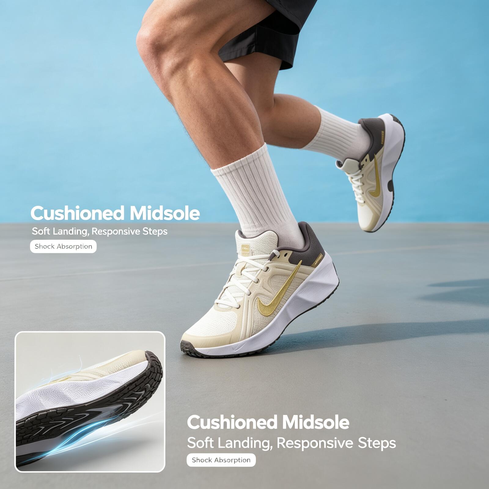 Nike Men's White Gray Gold Tra - Women Shoes Zoom ulasan dan harga