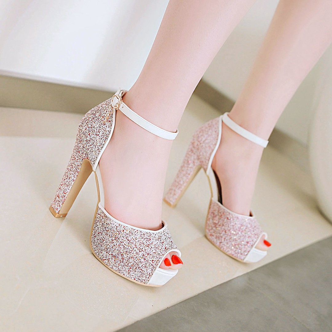 White Wedding Party Women Plat - Metallic Heel Sandal ulasan dan harga