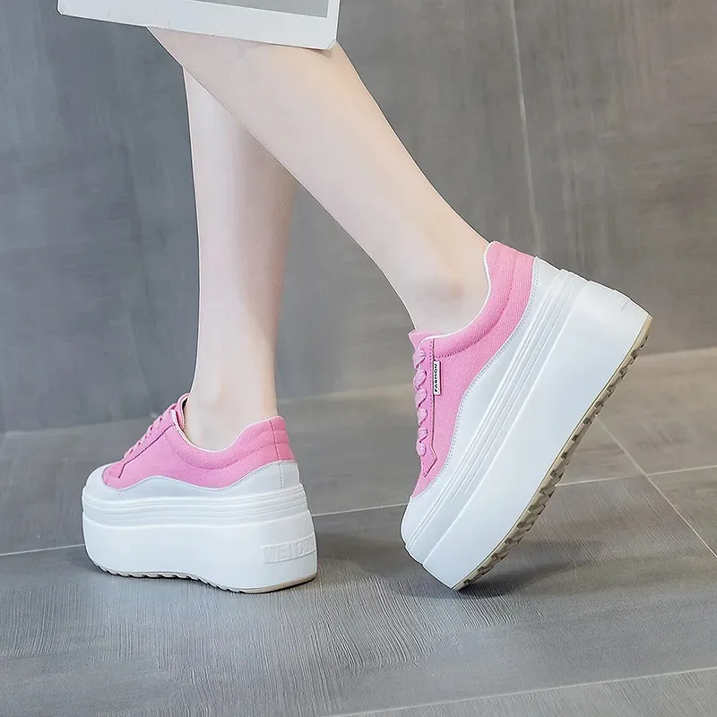 8cm New Canvas Genuine Leather - Wedge Heeled Sneaker ulasan dan harga