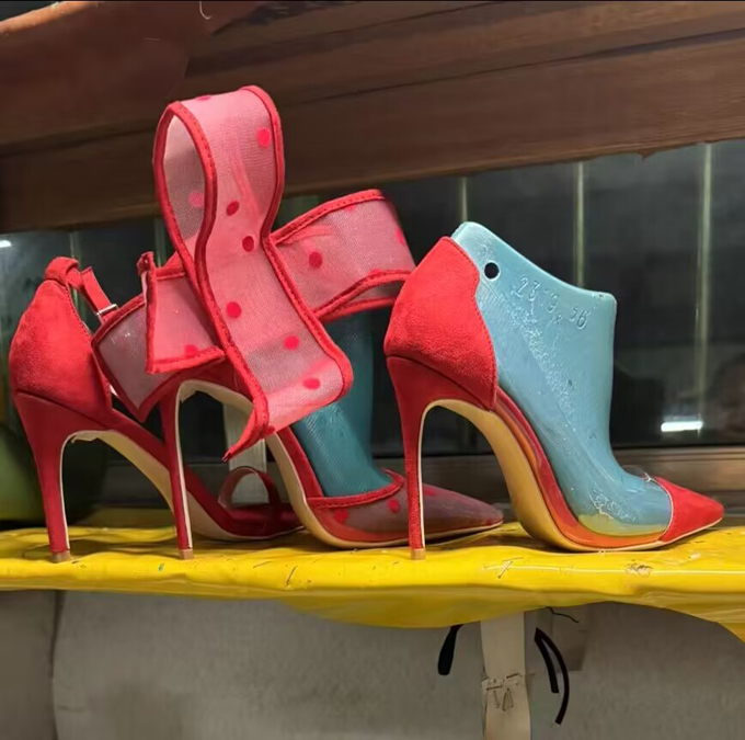 Polka Dot Bow Pumps Red Mesh P - Platform Mule Heel ulasan dan harga