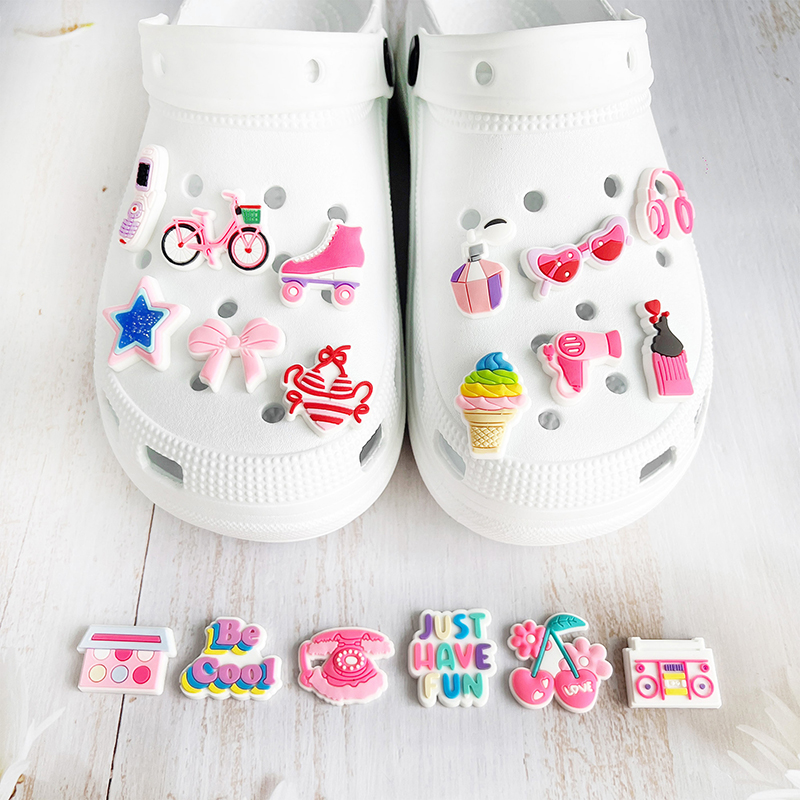 Cute Pink PVC Shoe Charms Pin  - Croc Style Clog ulasan dan harga