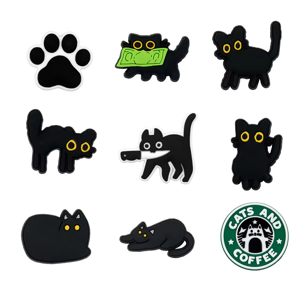 9Pcs Tblack catr Croc Charms S - Croc Style Clog ulasan dan harga