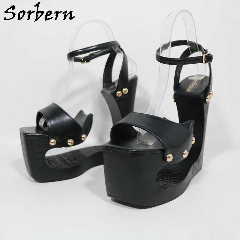 Sorbern Black Hollow Out Wedge - Metallic Heel Sandal ulasan dan harga