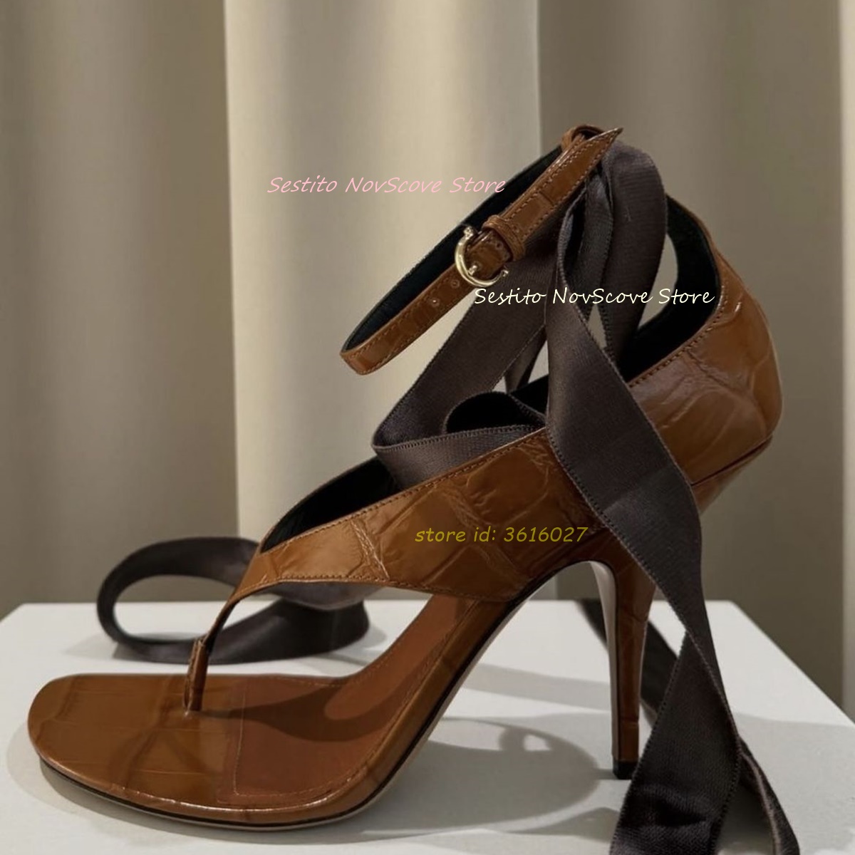 Brown Open Toe Lace Up Sandals - Platform Mule Heel ulasan dan harga