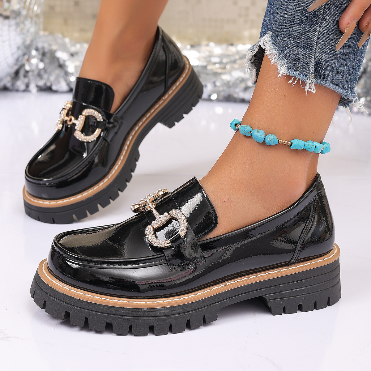 Retro Chain Low Heel Pumps Wom - Women'S Shoes Loafers Black ulasan dan harga