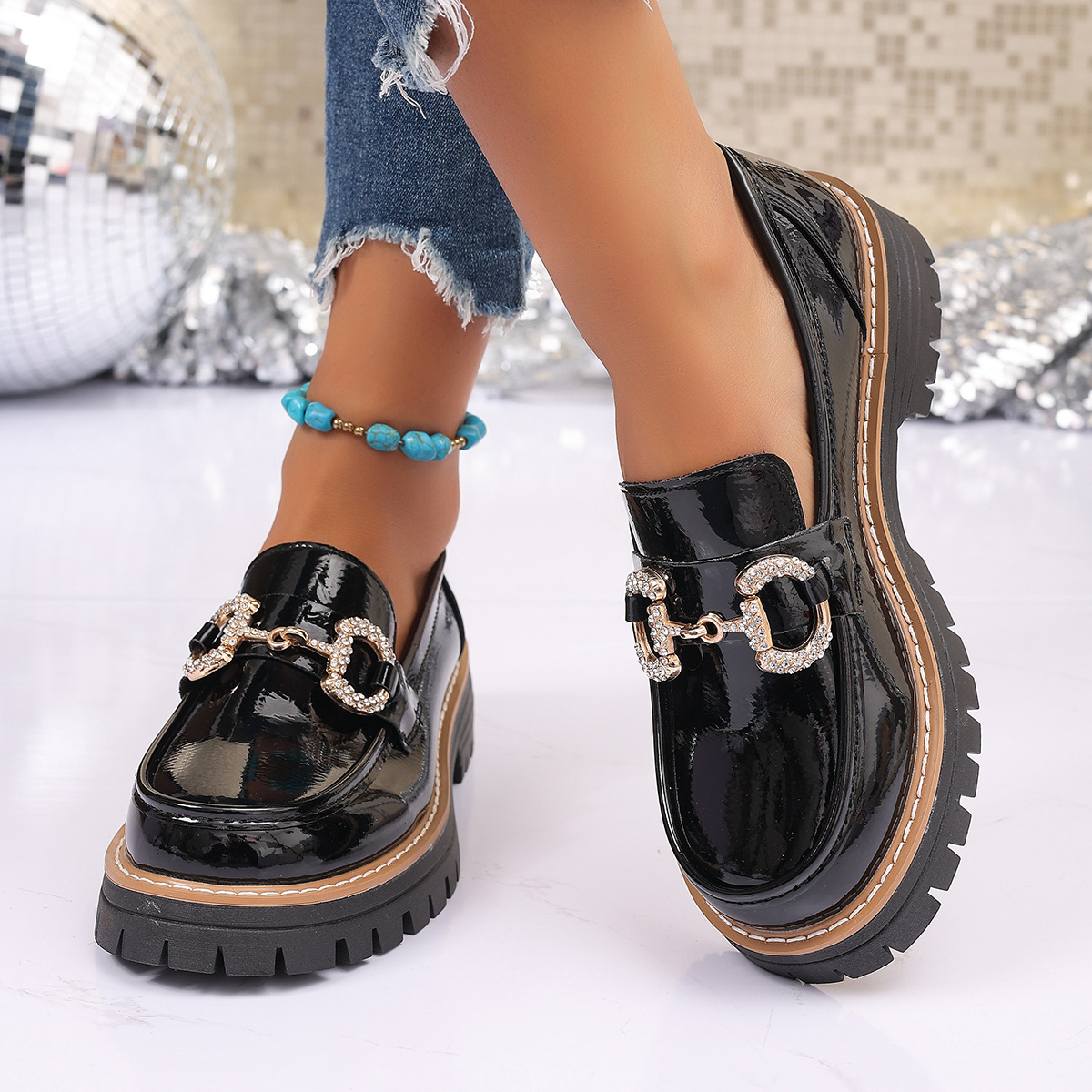Retro Chain Low Heel Pumps Wom - Women'S Shoes Loafers Black ulasan dan harga
