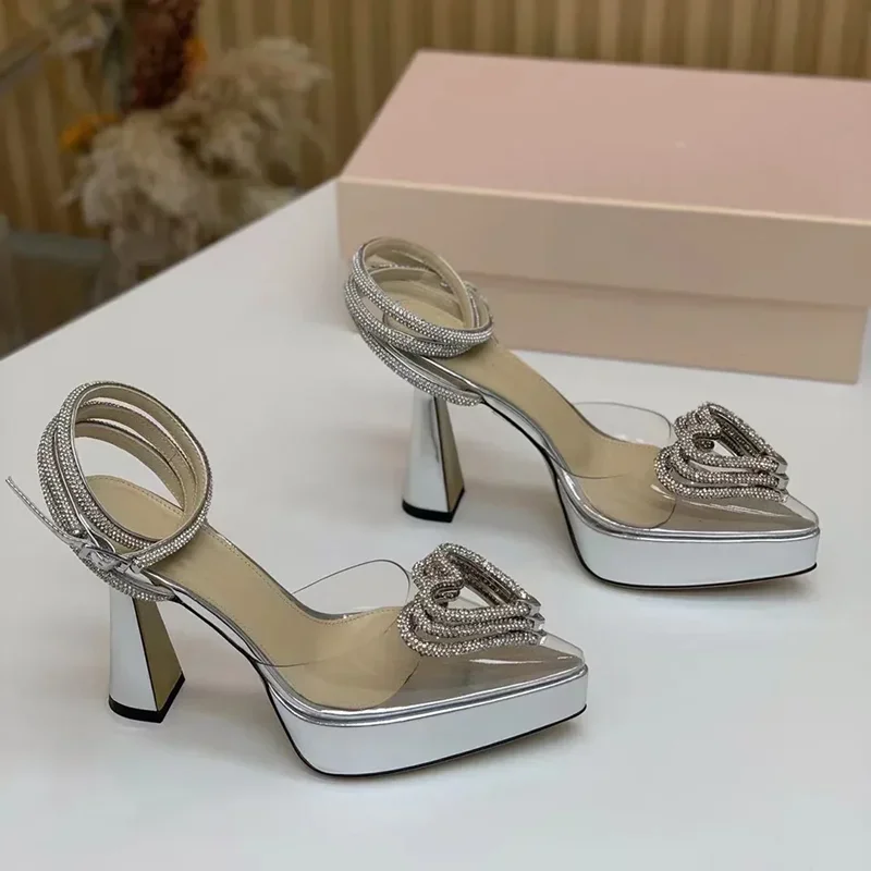 Platform Crystal Love Decorati - Metallic Heel Sandal ulasan dan harga